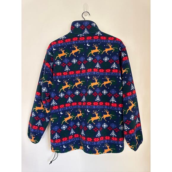 Vintage L.L.Bean Peace on Earth Reindeer Print Synchilla Pullover Fleece - Picture 6 of 8